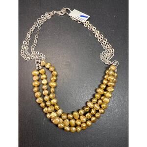 NEW golden green freshwater pearl and sterling silver necklace